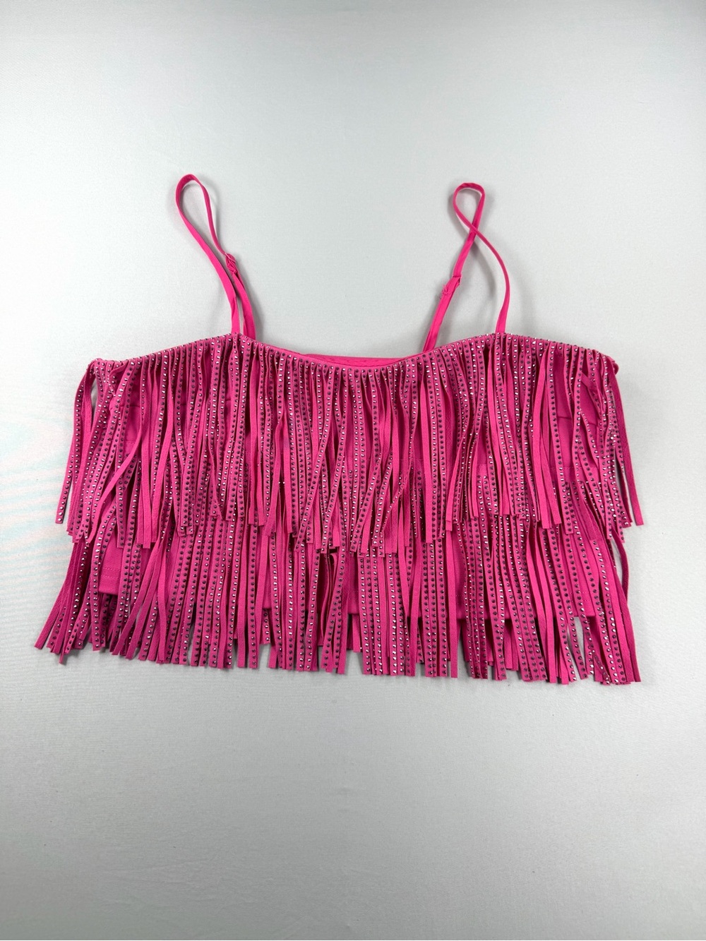 Nylon Apparel Pink Rhinestone Fringe Crop Top Y2K Western Cowgirl S